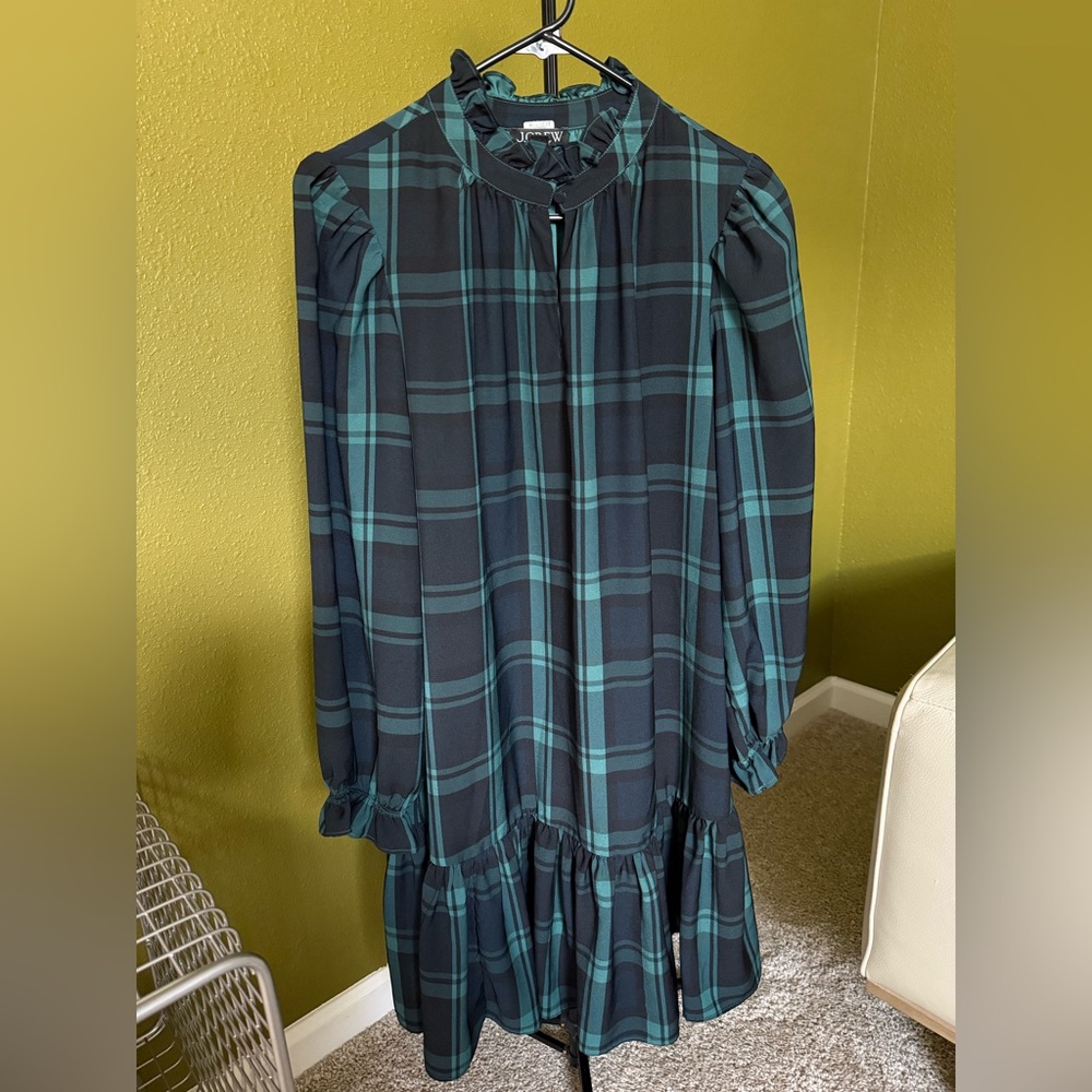J. Crew Plaid Teal and Black Dress Size M